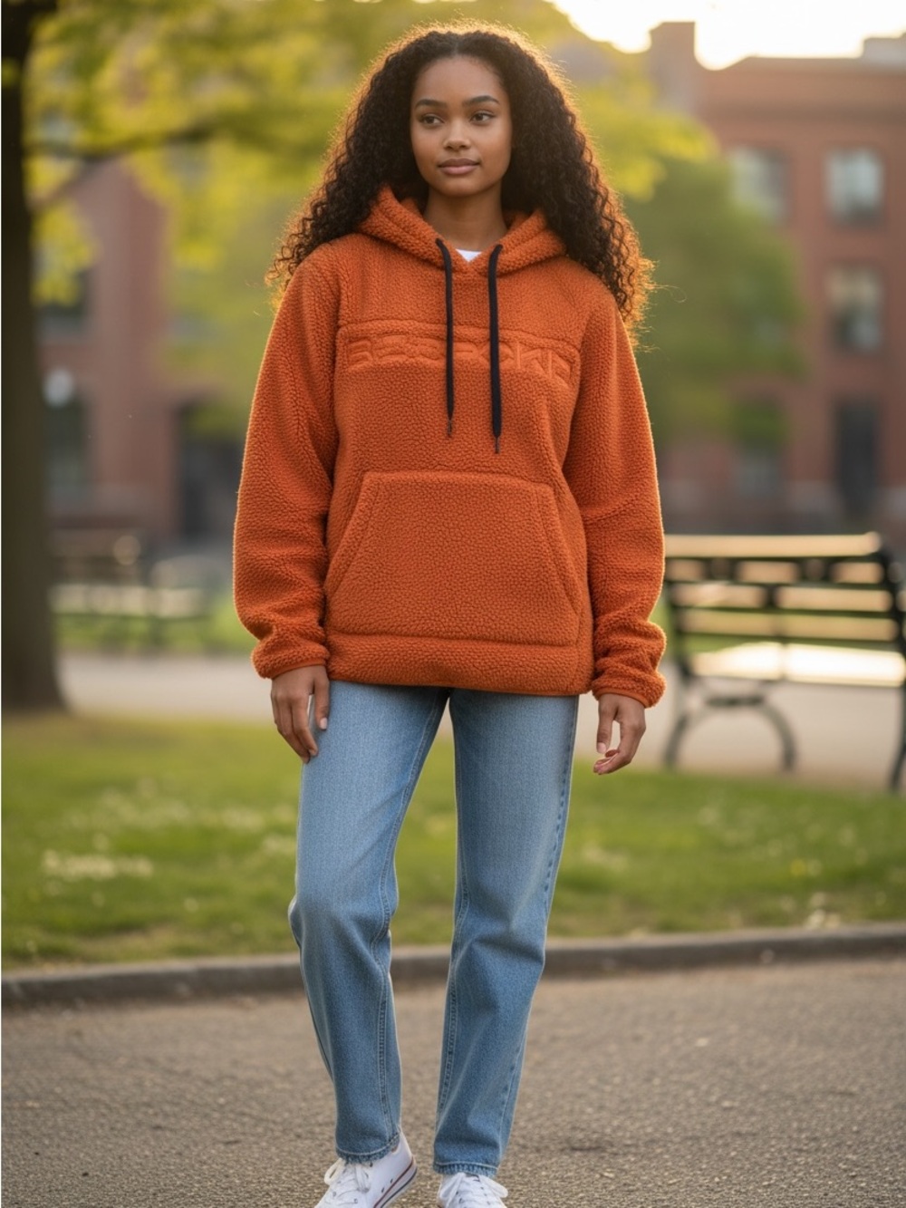 Bespoke Rust Orange Sherpa-Lined Hoodie